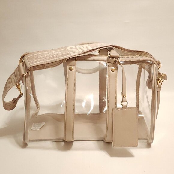 STEVE MADDEN Clear PVC Duffel Tote Bag Large Shoulder Strap Travel Bag Airport - Picture 2 of 9